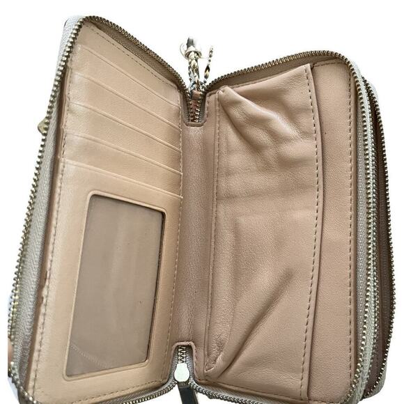 Coach Metallic Gold Leather Double Zip Medium Wallet Wristlet - Picture 12 of 13